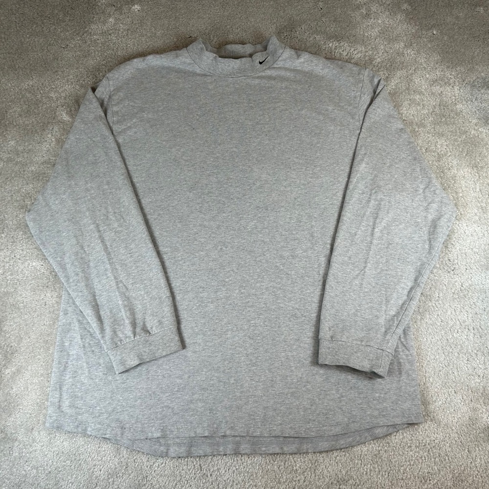 Vintage Y2K Nike Mock Neck Top Men's XL Gray Long Sleeve Embroidered Swoosh Gym